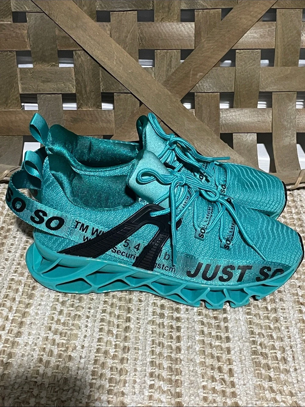 SO Women's Teal Athletic Sneakers with Text Accent